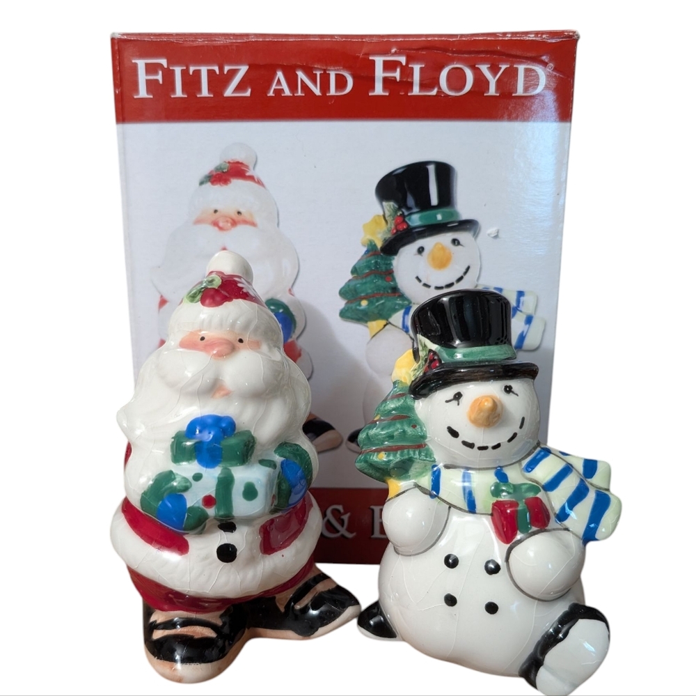 FREE! Fitz and Floyd "Merry & Bright" Santa and Snowman Salt And Pepper Shakers